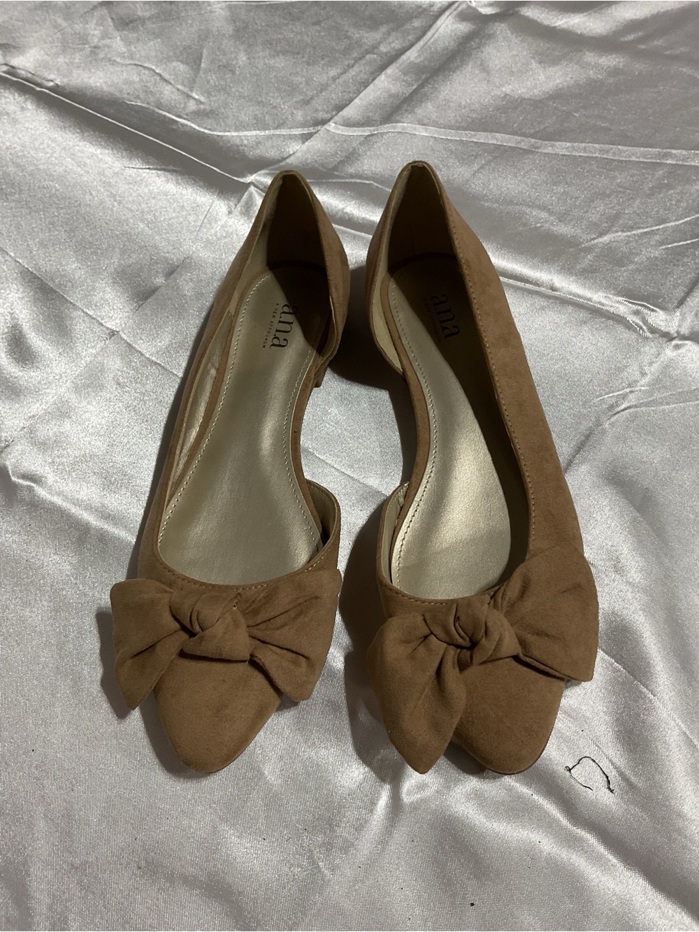 a.n.a Tan Pointed-Toe Flats with Bow Accent